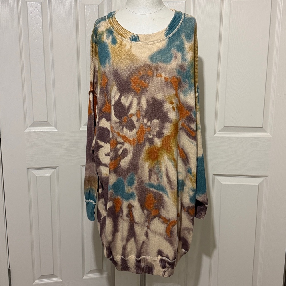 NATURAL LIFE Taylor Oversized Multicolor Tie-Dye Pullover Cotton Sweater - Picture 2 of 8